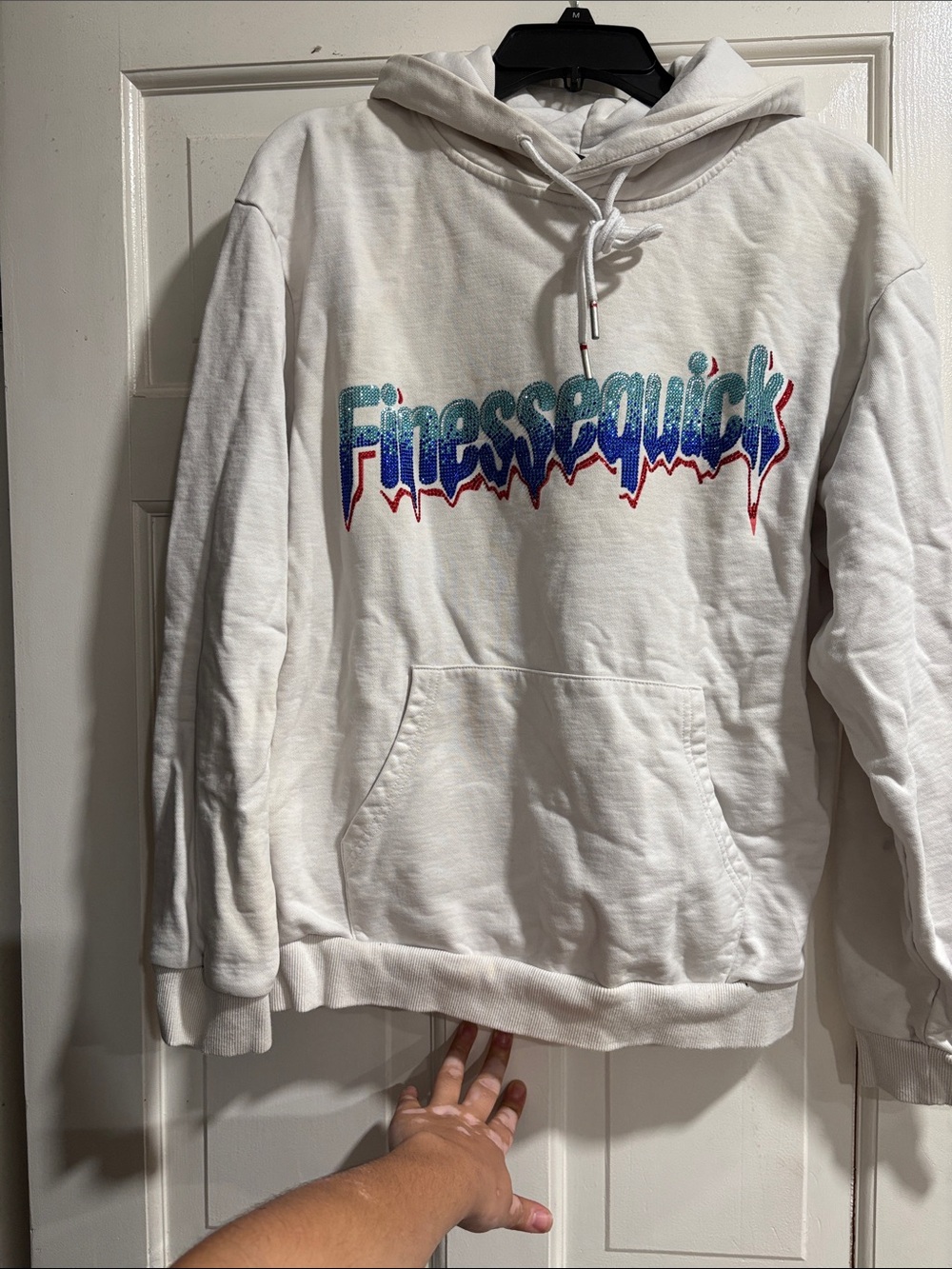 Finesse White Hoodie with Blue & Red Graphic